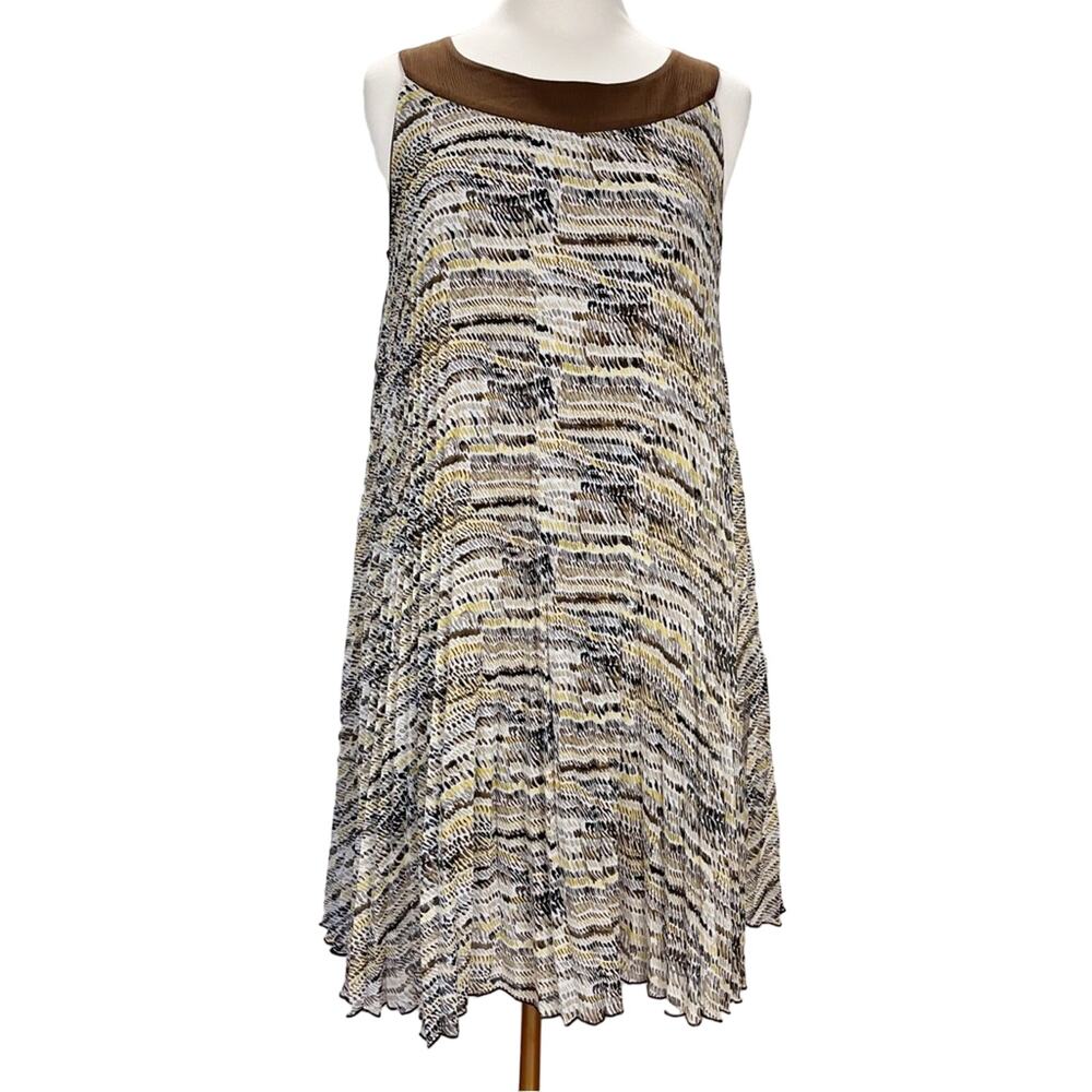 ESSENTIALS‎ BY MILANO | Brown Pleated Scoop Neck Sleeveless Flare Dress